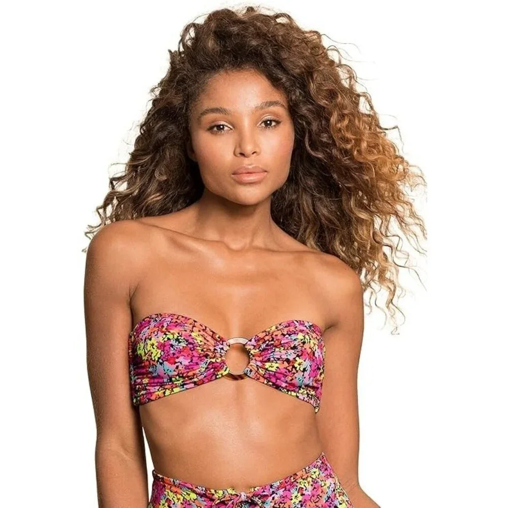 Maaji Ring Bandeau Reversible Bikini Top Floral Black M NWT